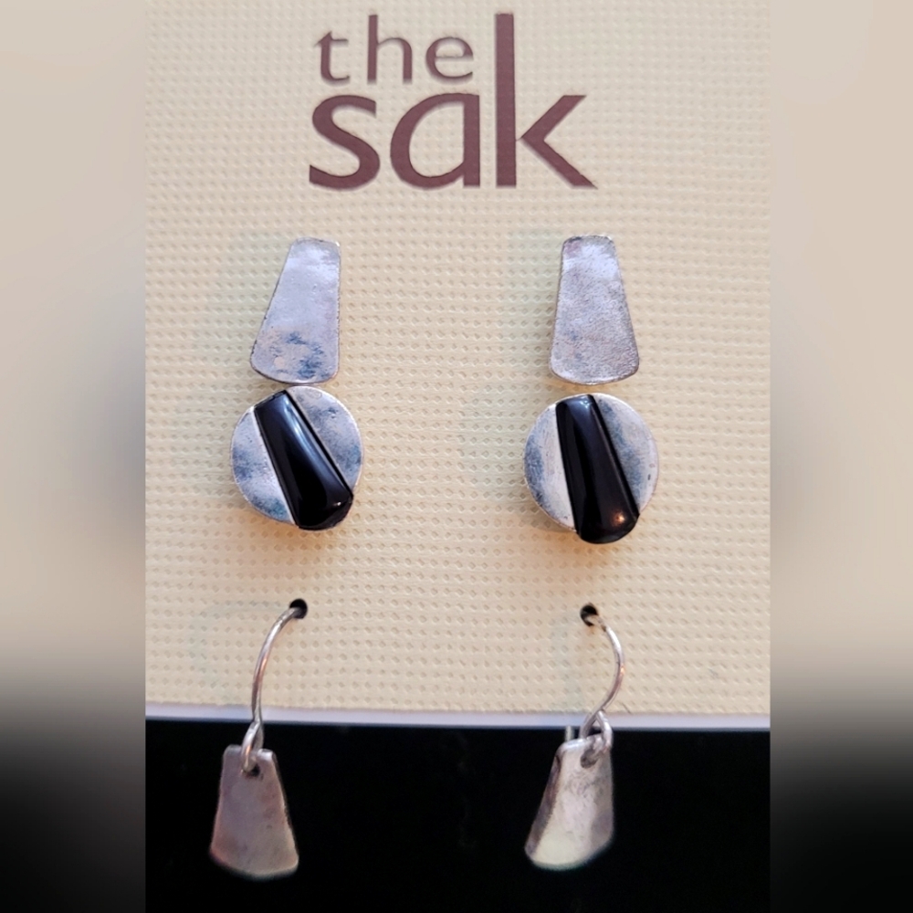 3 Pairs Sak Black and Silver Pierced earrings